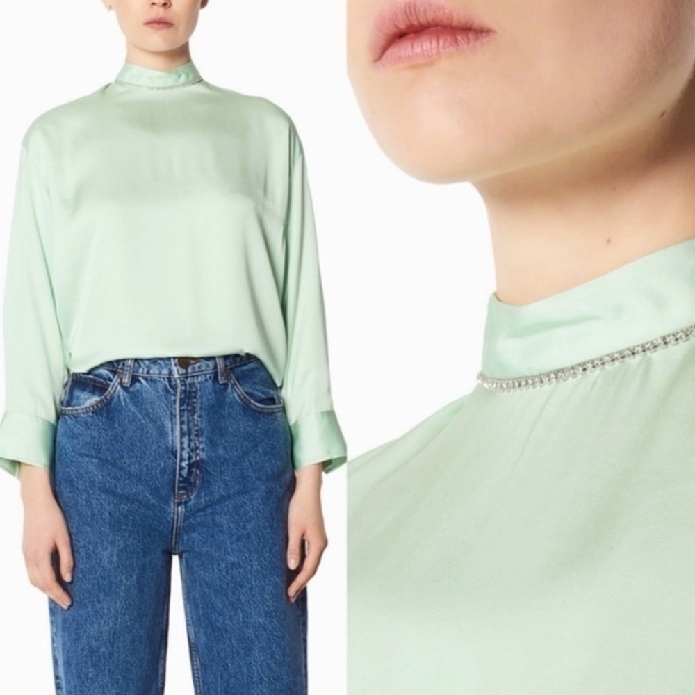 Sandro mint green blouse with crystals